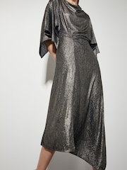Monsoon Gold Mila Drape Metallic Jersey Midi Dress - Image 5 of 6