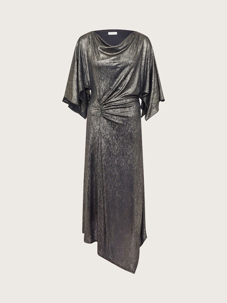 Monsoon Gold Mila Drape Metallic Jersey Midi Dress - Image 6 of 6