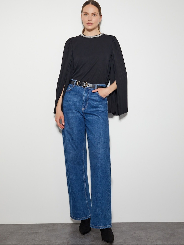 Monsoon Black Jaye Jewel Cape Sleeve Top - Image 2 of 5