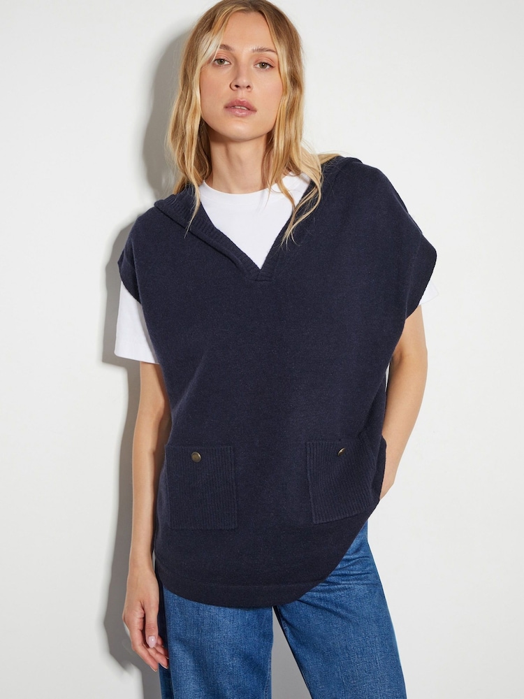 Monsoon Blue Hooded V-Neck Sweater Vest - Image 1 of 5