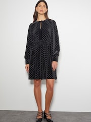 Monsoon Black Nora Long Sleeve Velvet Mini Dress - Image 1 of 4