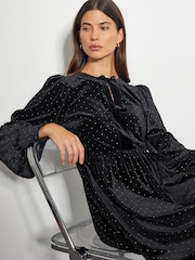 Monsoon Black Nora Long Sleeve Velvet Mini Dress - Image 2 of 4