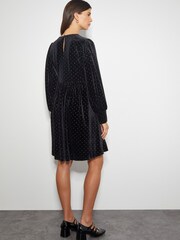 Monsoon Black Nora Long Sleeve Velvet Mini Dress - Image 3 of 4