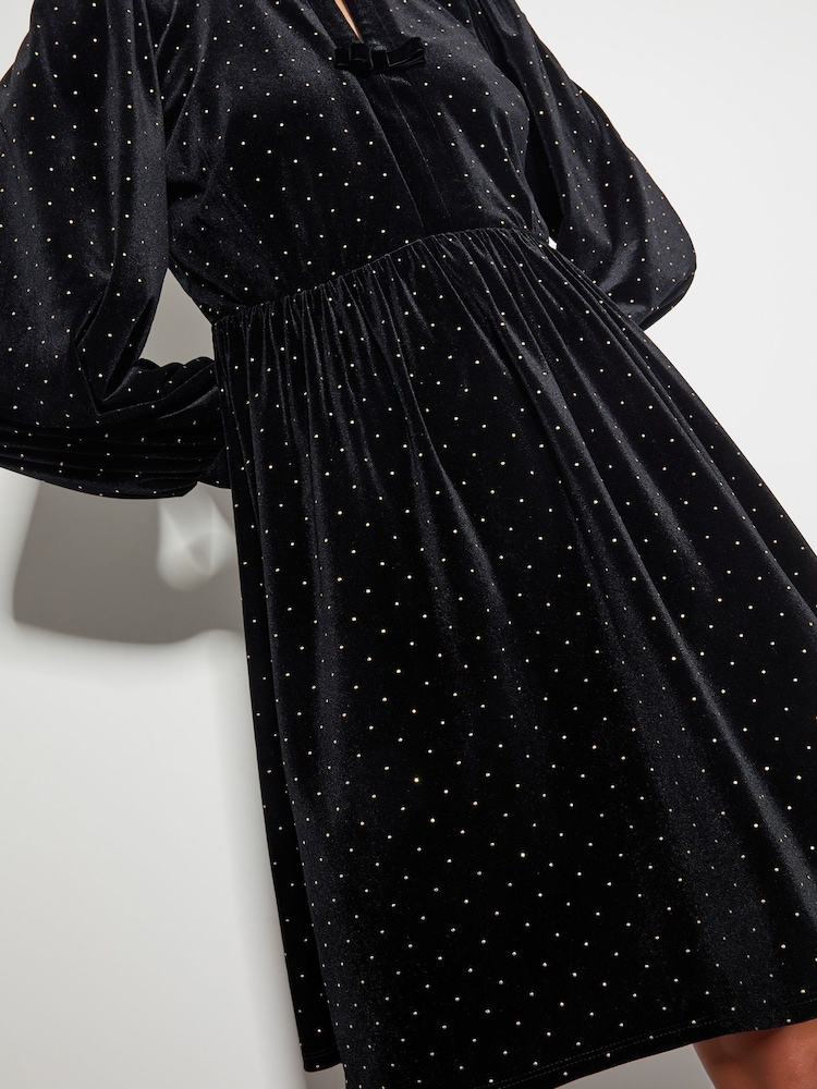 Monsoon Black Nora Long Sleeve Velvet Mini Dress - Image 4 of 4