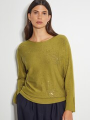 Monsoon Green Hope Sparkle Stud Raglan Jumper - Image 1 of 4
