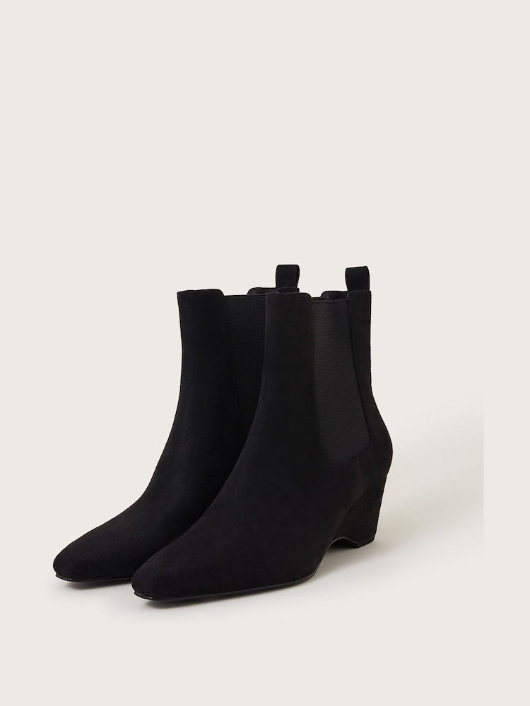 Monsoon Black Shay Suedette Wedge Ankle Boots - Image 1 of 3