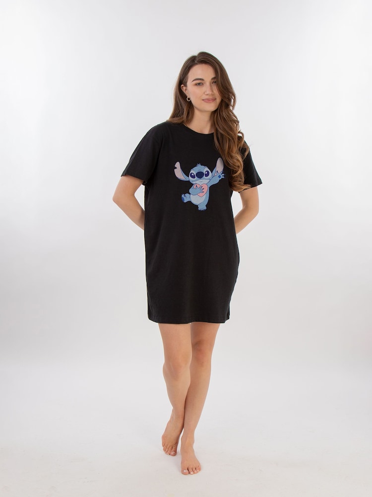 Brands In Black Disney Lilo & Stitch Heart Women 100% Cotton Nightdress - Image 1 of 2
