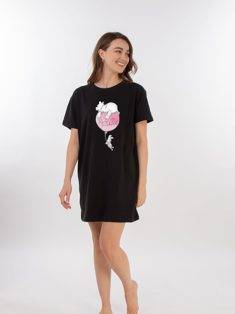 Brands In Black Disney Winnie The Pooh Flying 100% Cotton Women Nightdress - Image 1 of 2