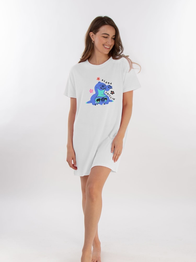 Brands In White Disney Lilo & Stitch Aloha Women 100% Cotton Nightdress - Image 1 of 2