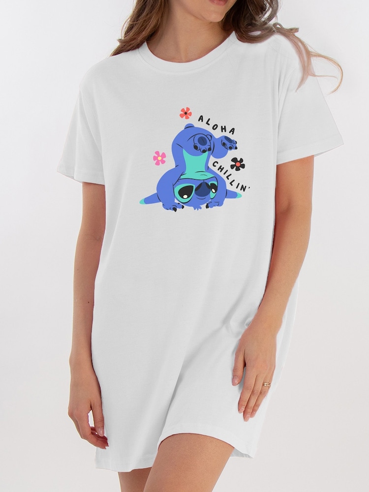 Brands In White Disney Lilo & Stitch Aloha Women 100% Cotton Nightdress - Image 2 of 2