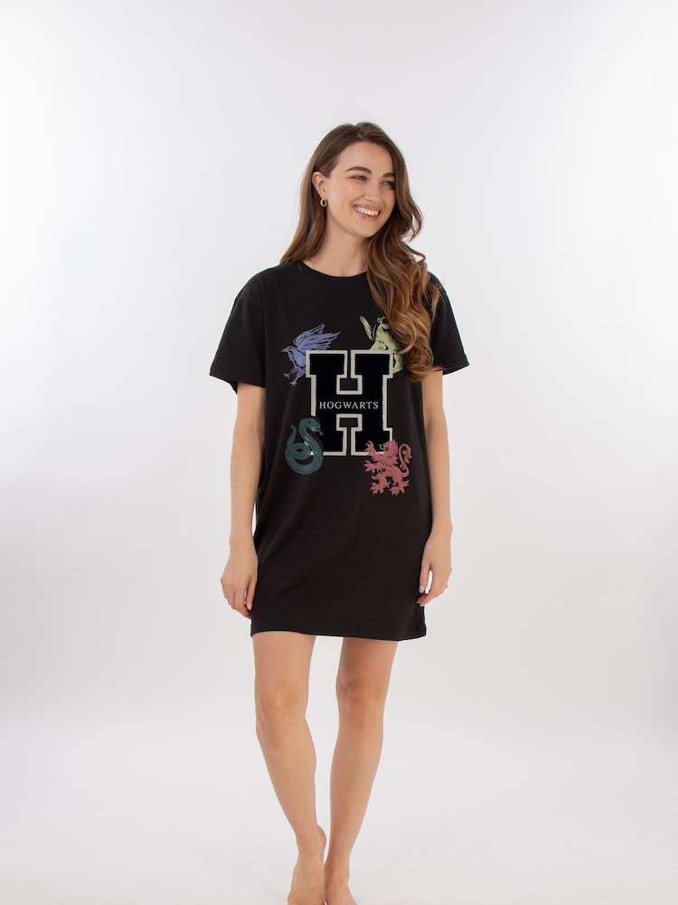 Brands In Black Harry Potter H Houses Women 100% Cotton Nightdress - Image 1 of 2