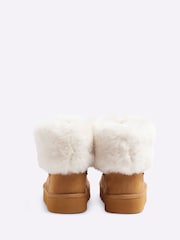 River Island Brown Girls Suedette Faux Fur Cuff Lined Boots - Image 4 of 4