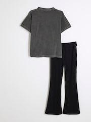 River Island Grey Girls Cherry 100% Cotton T-Shirt And Kickflare Set - Image 2 of 5