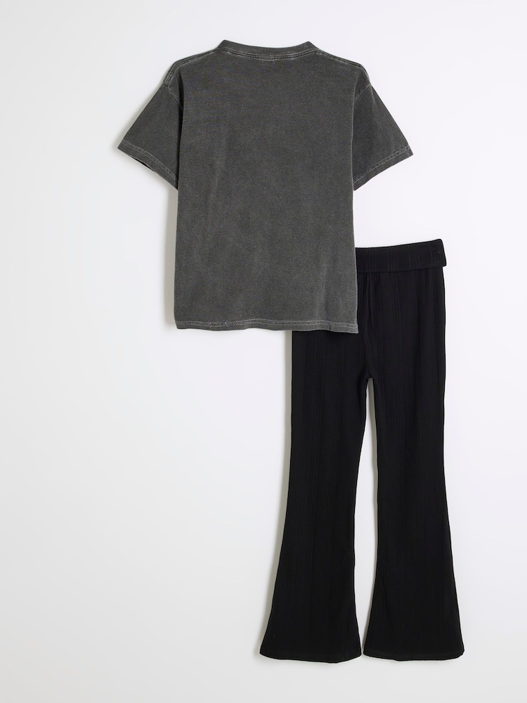 River Island Grey Girls Cherry 100% Cotton T-Shirt And Kickflare Set - Image 2 of 5