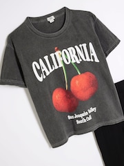River Island Grey Girls Cherry 100% Cotton T-Shirt And Kickflare Set - Image 4 of 5
