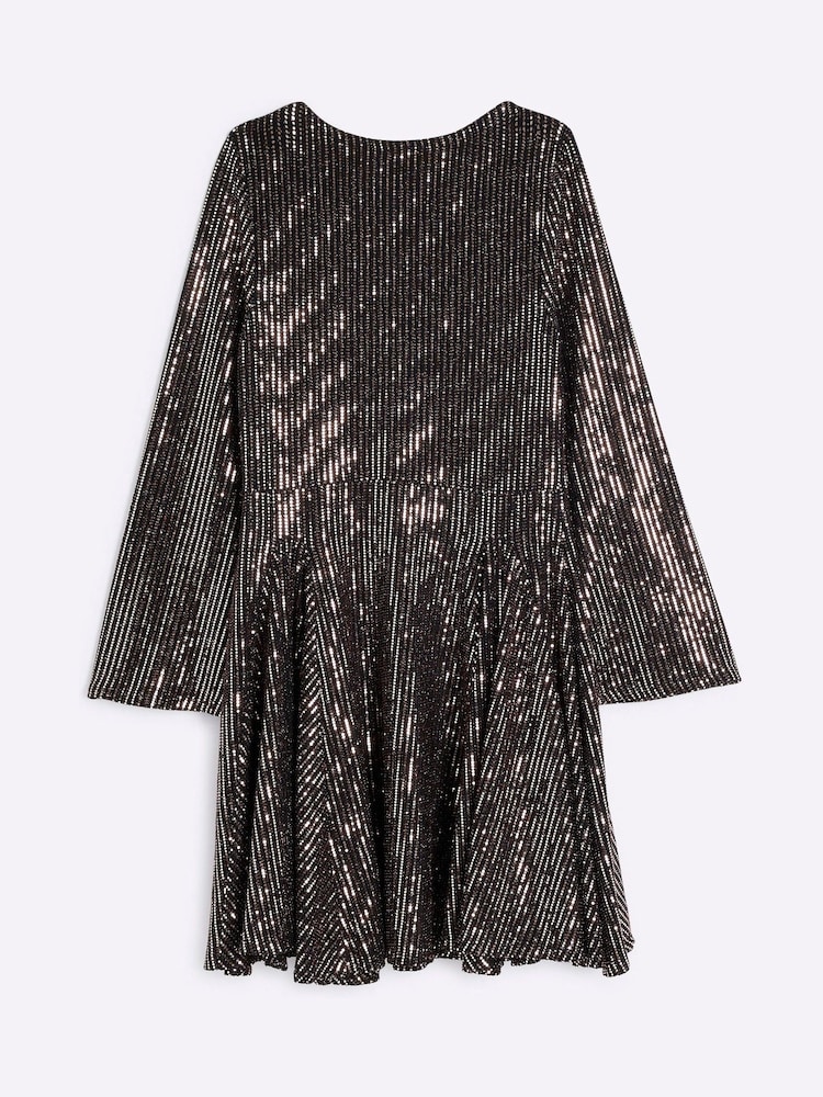 River Island Metallic Girls Rose Gold Mirror 100% Cotton Dress - Image 2 of 4