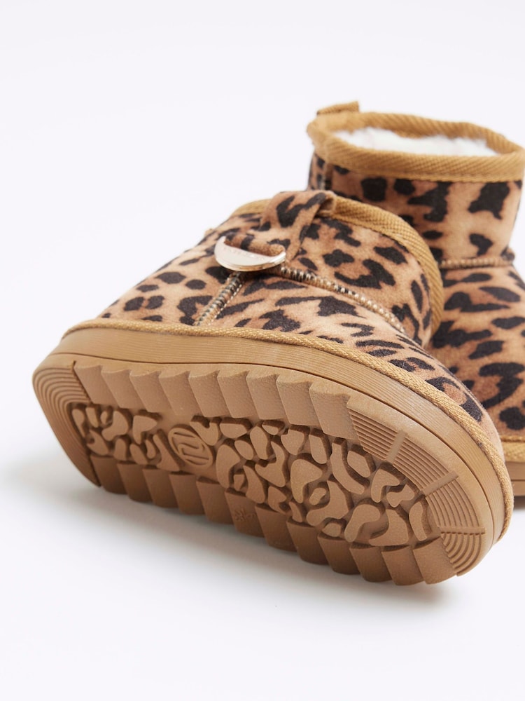 Buy River Island Brown Girls Suedette Leopard Faux Fur Lined Boots