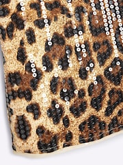 River Island Brown Girls Leopard Sequin Tshirt Dress - Image 3 of 3