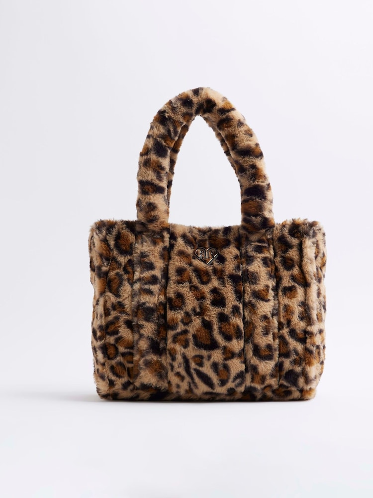 River Island Brown Girls Leopard Print Faux Fur Shopper Bag - Image 1 of 5