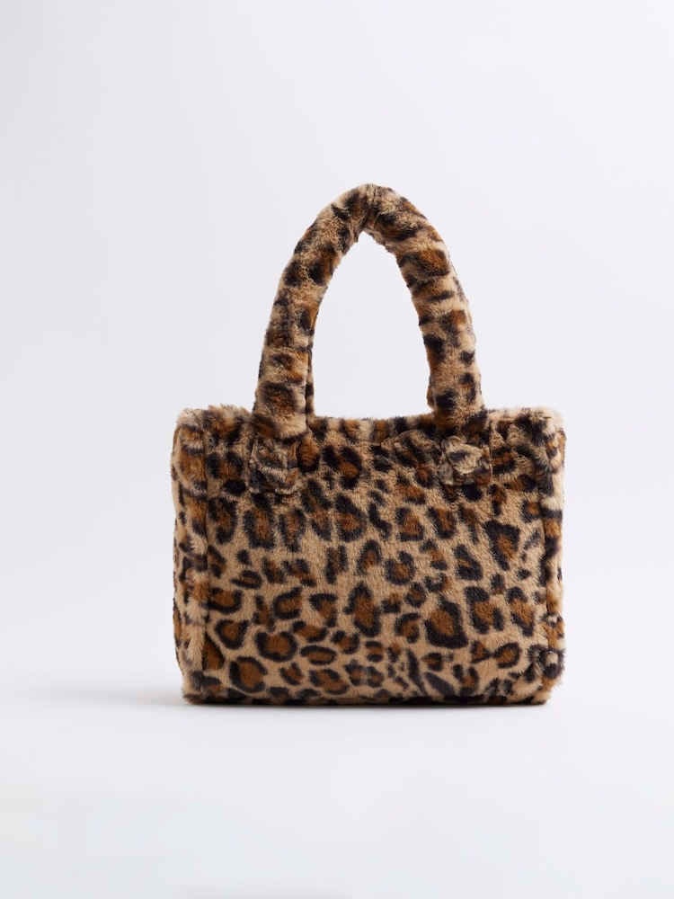 River Island Brown Girls Leopard Print Faux Fur Shopper Bag - Image 2 of 5