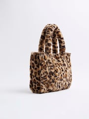 River Island Brown Girls Leopard Print Faux Fur Shopper Bag - Image 3 of 5