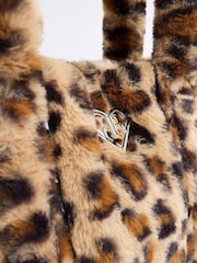 River Island Brown Girls Leopard Print Faux Fur Shopper Bag - Image 4 of 5
