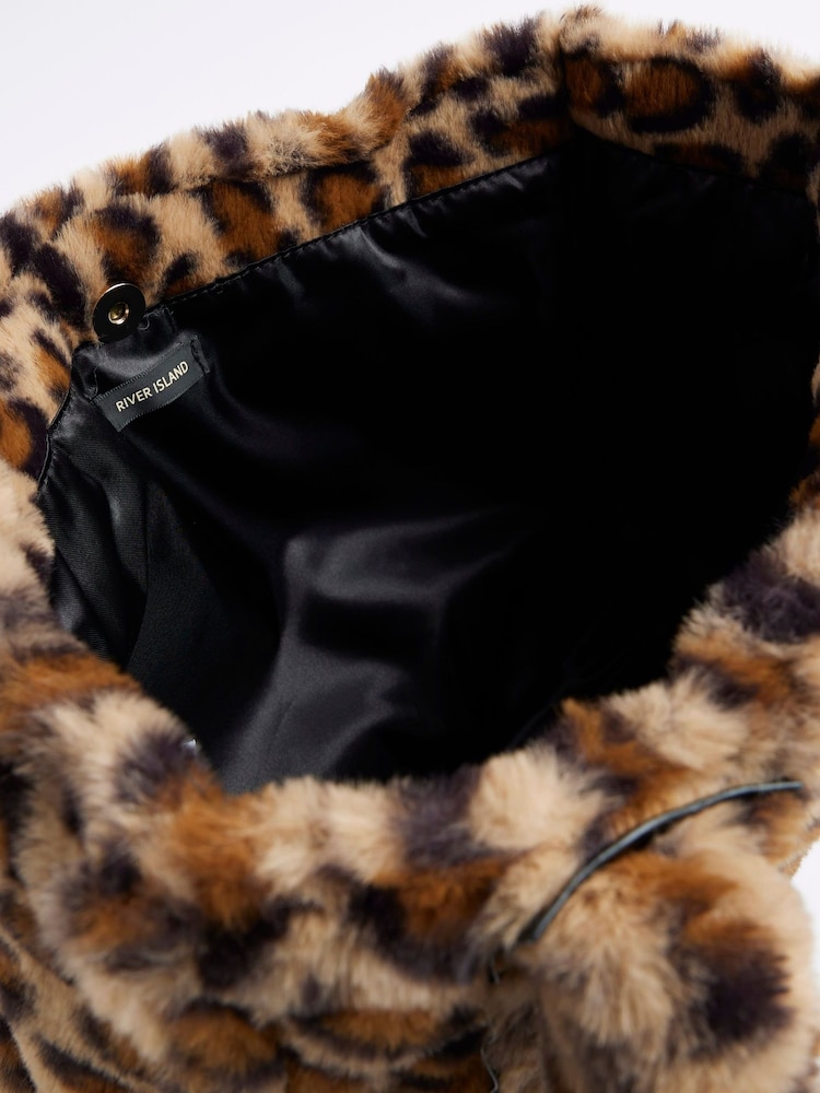 River Island Brown Girls Leopard Print Faux Fur Shopper Bag - Image 5 of 5