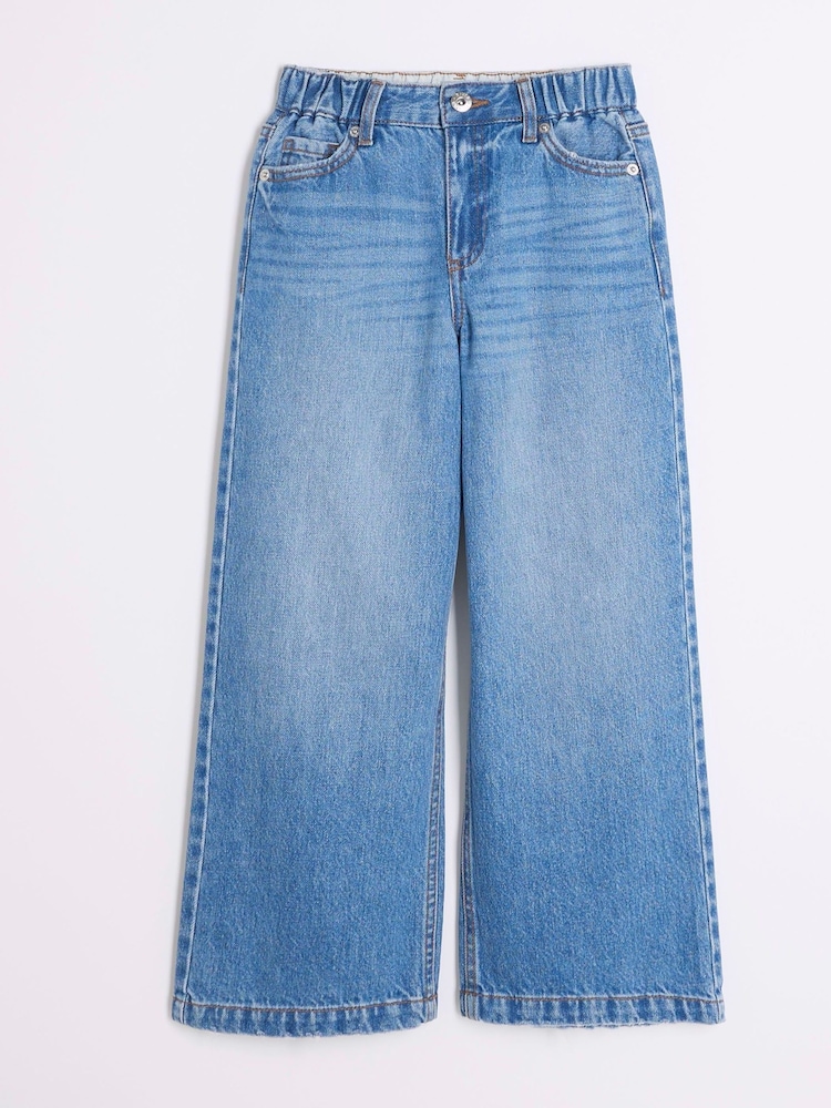 River Island Blue Girls Denim Wide Leg Jeans - Image 1 of 3