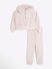 River Island Pink Girls Cosy Chevron Dress Set - Image 1 of 4