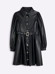 River Island Black Girls Faux Leather Shirt Dress - Image 1 of 4