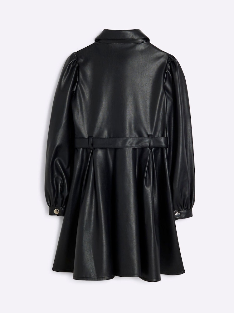 River Island Black Girls Faux Leather Shirt Dress - Image 2 of 4