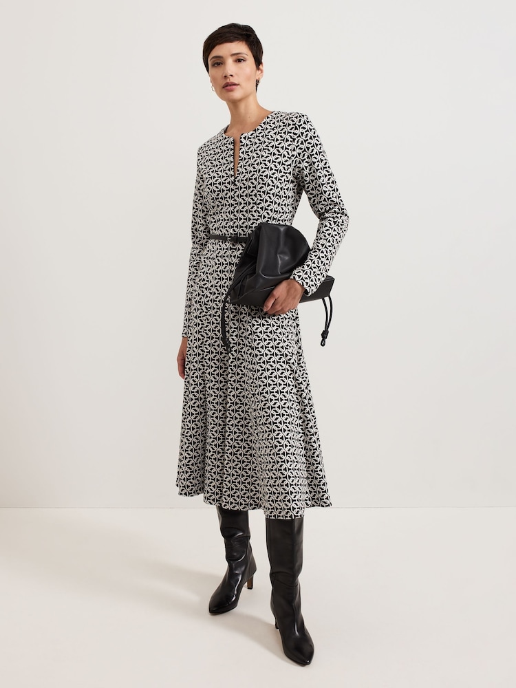 Phase Eight Black Eleni Circle Jacquard Midi Dress - Image 1 of 7