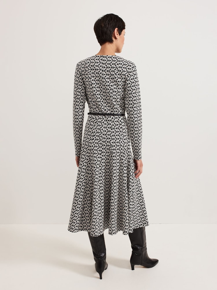 Phase Eight Black Eleni Circle Jacquard Midi Dress - Image 2 of 7