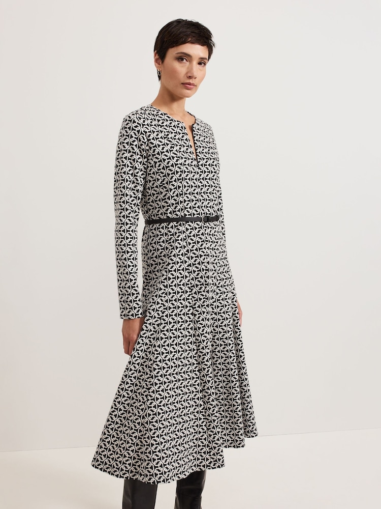 Phase Eight Black Eleni Circle Jacquard Midi Dress - Image 3 of 7