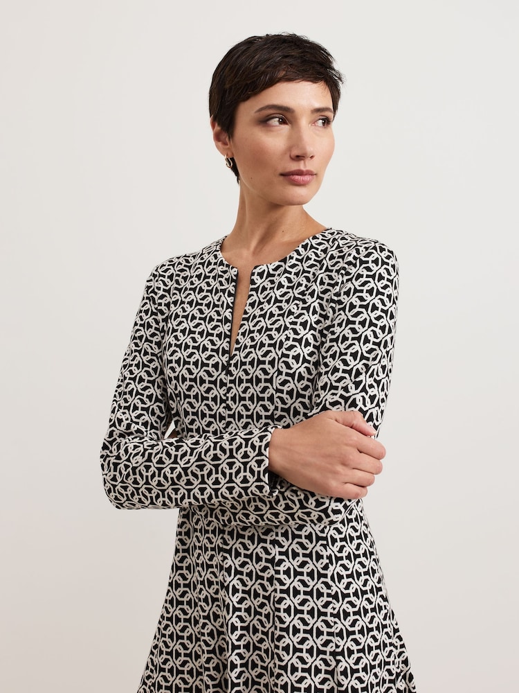 Phase Eight Black Eleni Circle Jacquard Midi Dress - Image 4 of 7