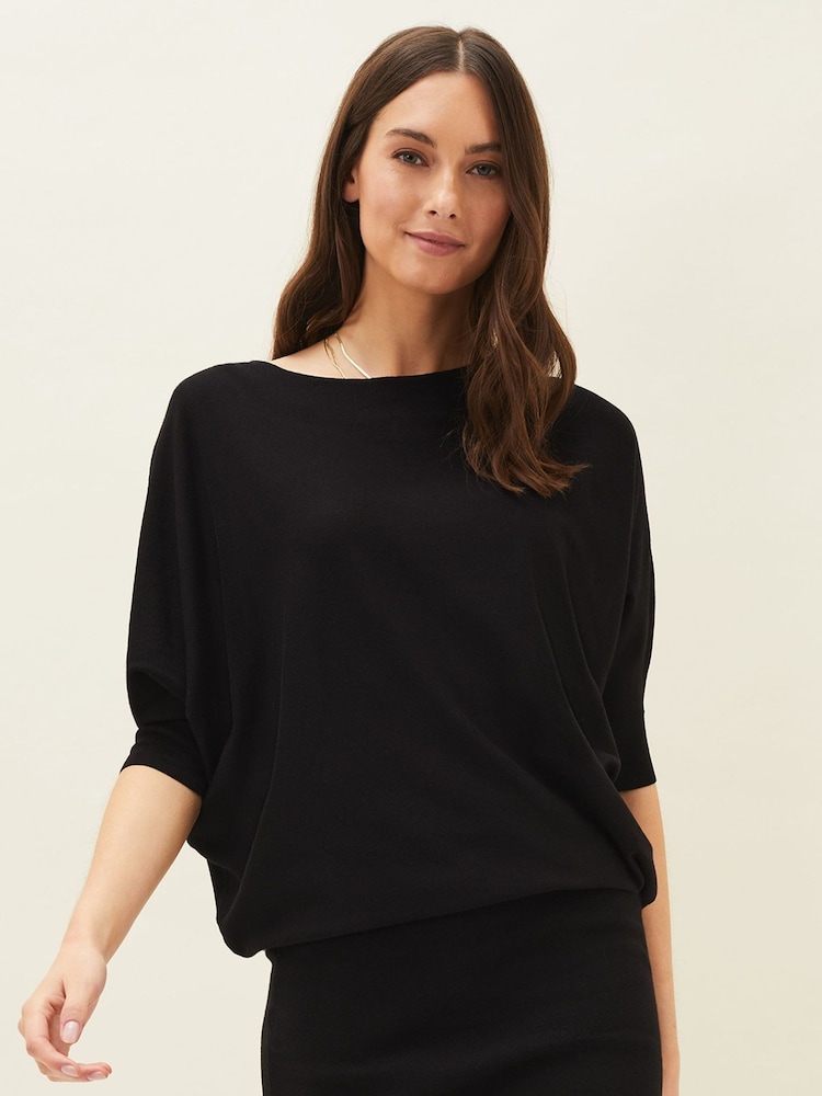 Phase Eight Black Becca Batwing Knitted Dress - Image 1 of 6