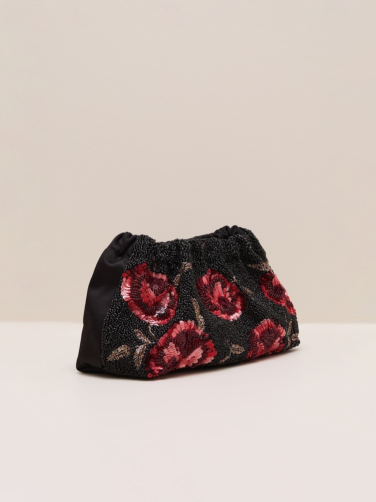 Phase Eight Black Rose Beaded Clutch - Image 2 of 7