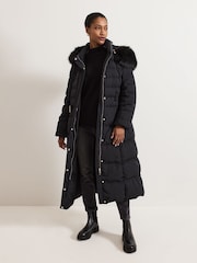 Phase Eight Black Dixie Long Puffer Coat - Image 3 of 7