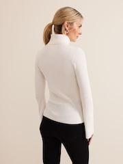 Phase Eight White Fran Fluted Sleeve Ribbed Roll Neck Jumper - Image 2 of 7