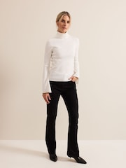 Phase Eight White Fran Fluted Sleeve Ribbed Roll Neck Jumper - Image 3 of 7