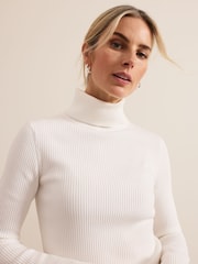 Phase Eight White Fran Fluted Sleeve Ribbed Roll Neck Jumper - Image 4 of 7