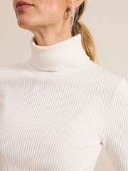 Phase Eight White Fran Fluted Sleeve Ribbed Roll Neck Jumper - Image 5 of 7