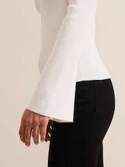 Phase Eight White Fran Fluted Sleeve Ribbed Roll Neck Jumper - Image 6 of 7