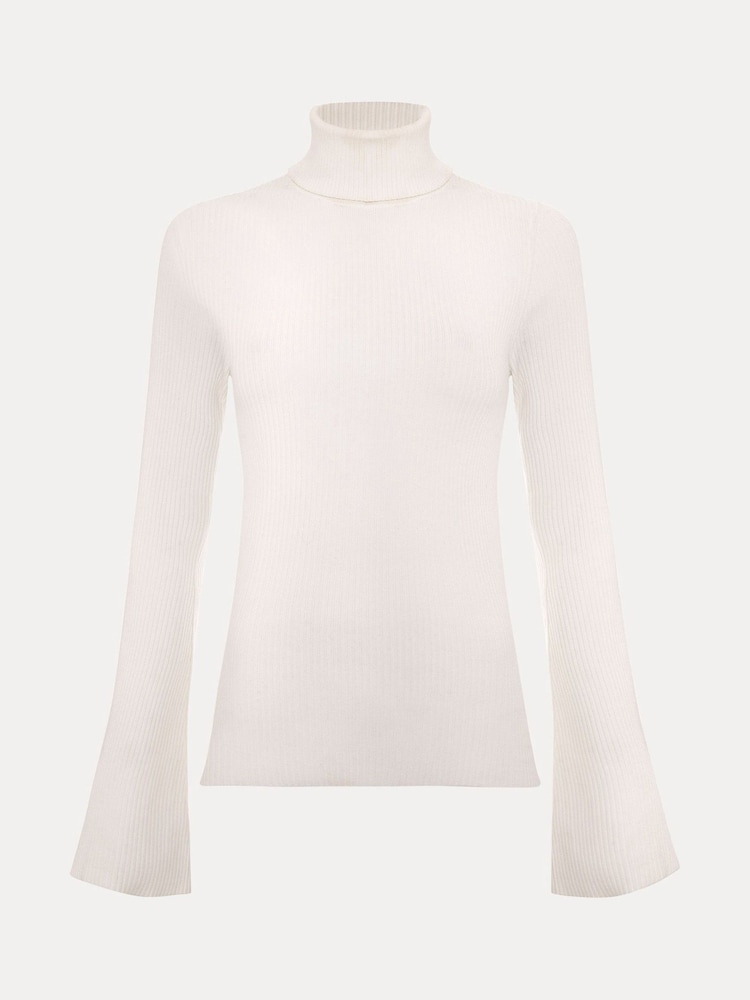 Phase Eight White Fran Fluted Sleeve Ribbed Roll Neck Jumper - Image 7 of 7