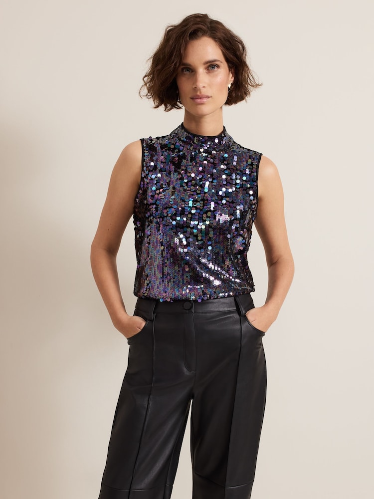 Phase Eight Purple Tasha Sequin Top - Image 1 of 7