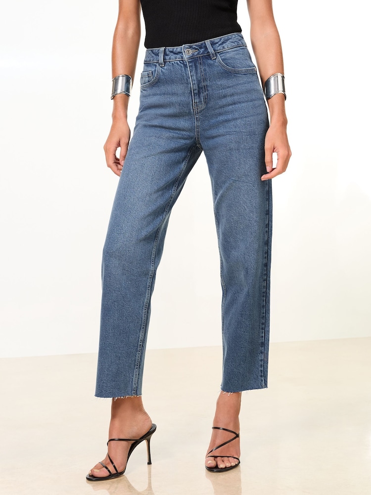 Lipsy Mid Wash Blue Crop Straight Leg Jeans - Image 1 of 5