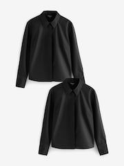 Black Fitted Collared Long Sleeve Shirts 2 Pack - Image 1 of 9
