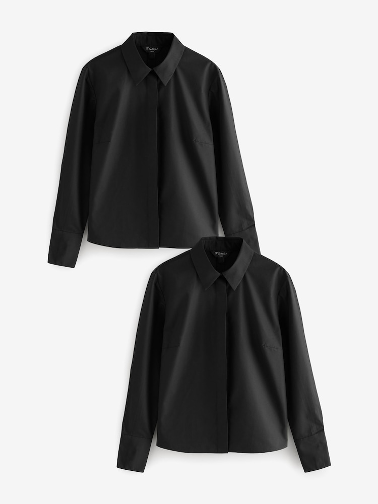 Black Fitted Collared Long Sleeve Shirts 2 Pack - Image 1 of 9