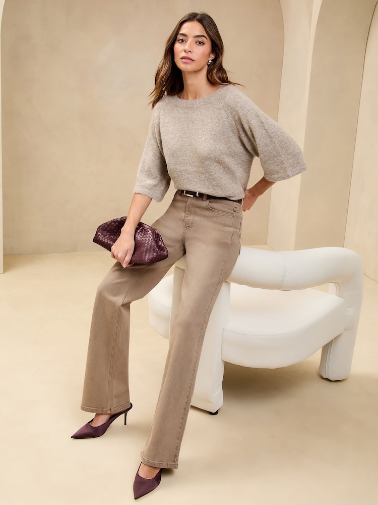 Pilzbraun - Lipsy – Jeans mit weitem Bein und mittelhohem Bund - Bild 1 von 4
