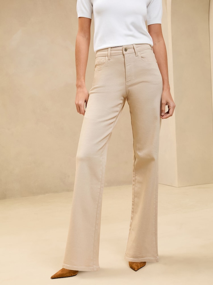 Lipsy Ecru Petite Mid Rise Wide Leg Jeans - Image 1 of 4